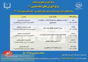 برنامه هفتگی دوره های آموزشی بهره برداران پیشرو بخش کشاورزی (هفته پایانی شهریور ماه 1400)